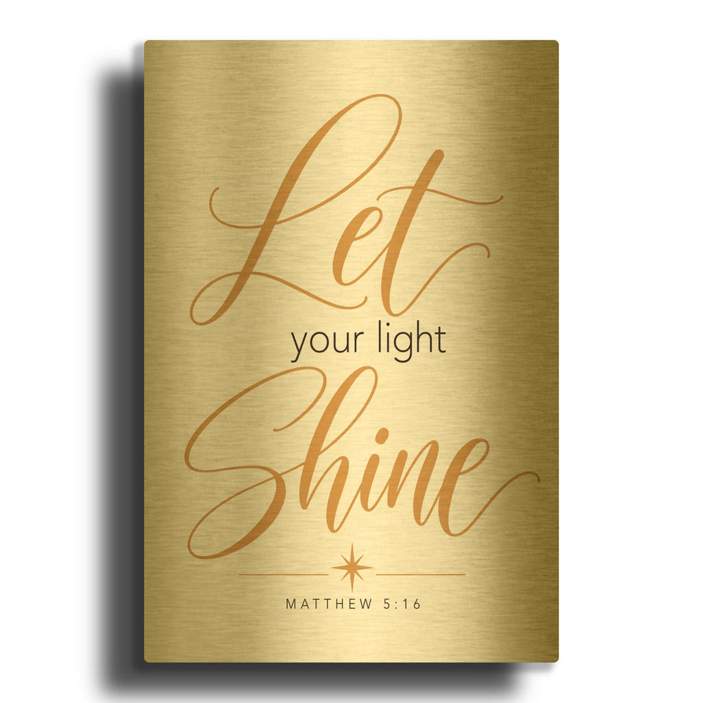 'Let Your Light Shine - Matthew 5-16' By Veve Gold Metal Wall Art