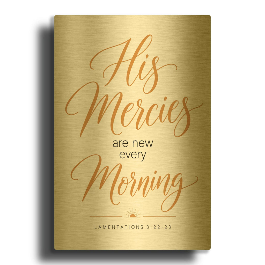 'New Every Morning - Lamentations 3-22-23' By Veve Gold Metal Wall Art