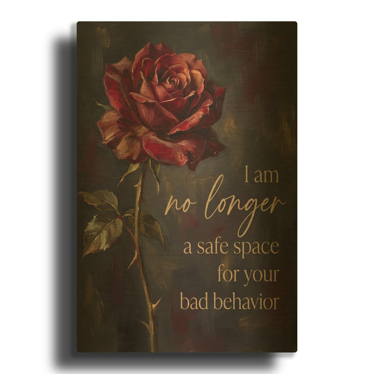 'No Longer - Crimson Rose' By Veve Gold Metal Wall Art