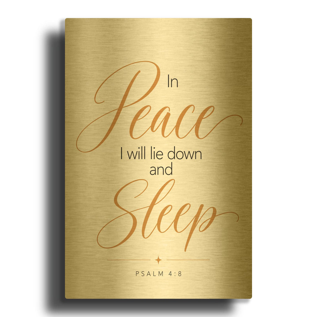 'Rest in Peace - Psalm 4-8' By Veve Gold Metal Wall Art