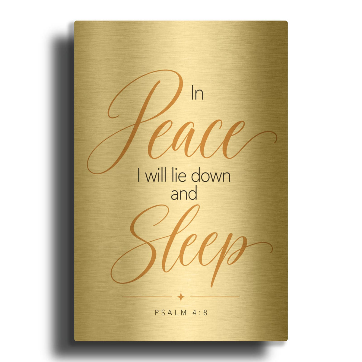 'Rest in Peace - Psalm 4-8' By Veve Gold Metal Wall Art