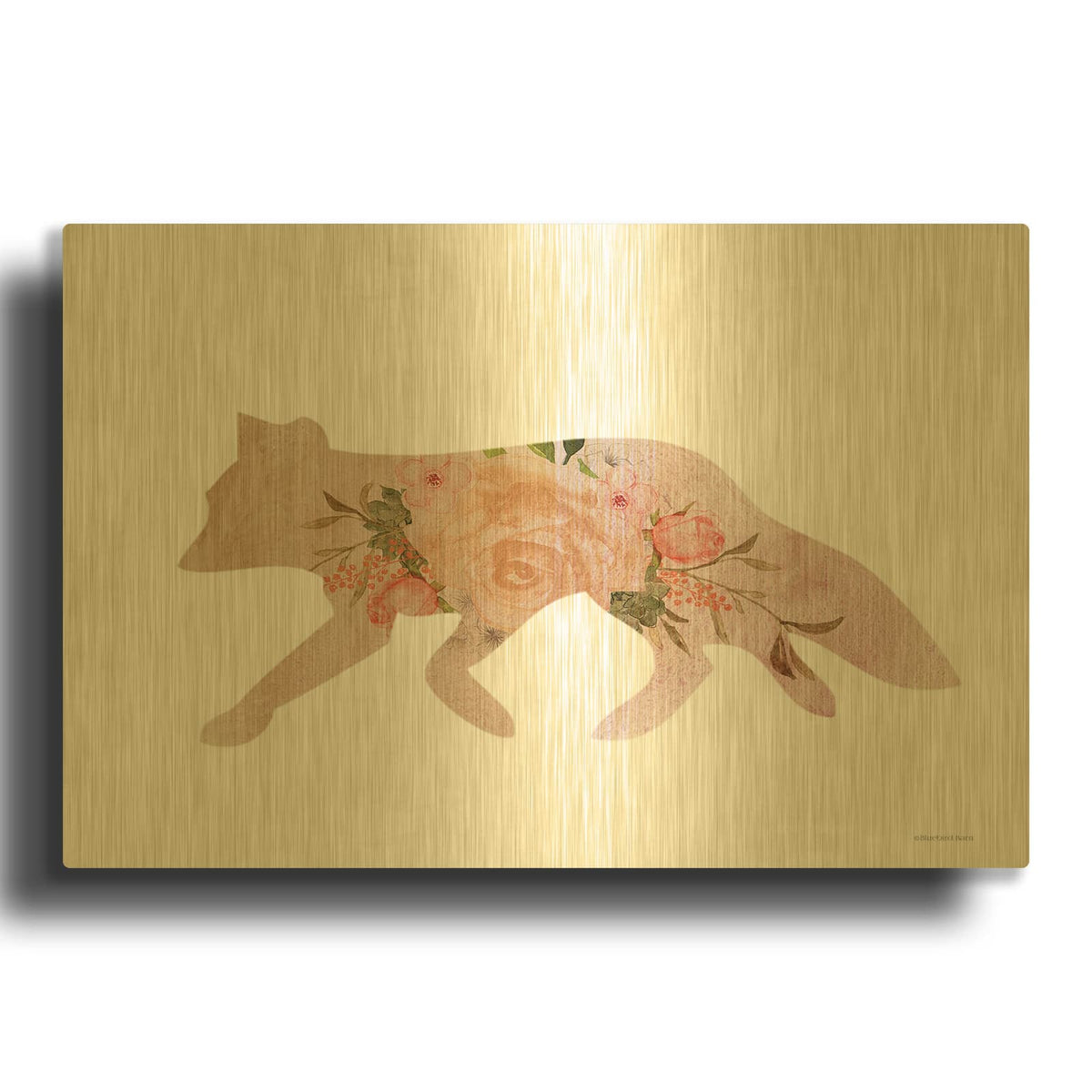 'Meadow Flora Fox' By Bluebird Barn Gold Metal Wall Art