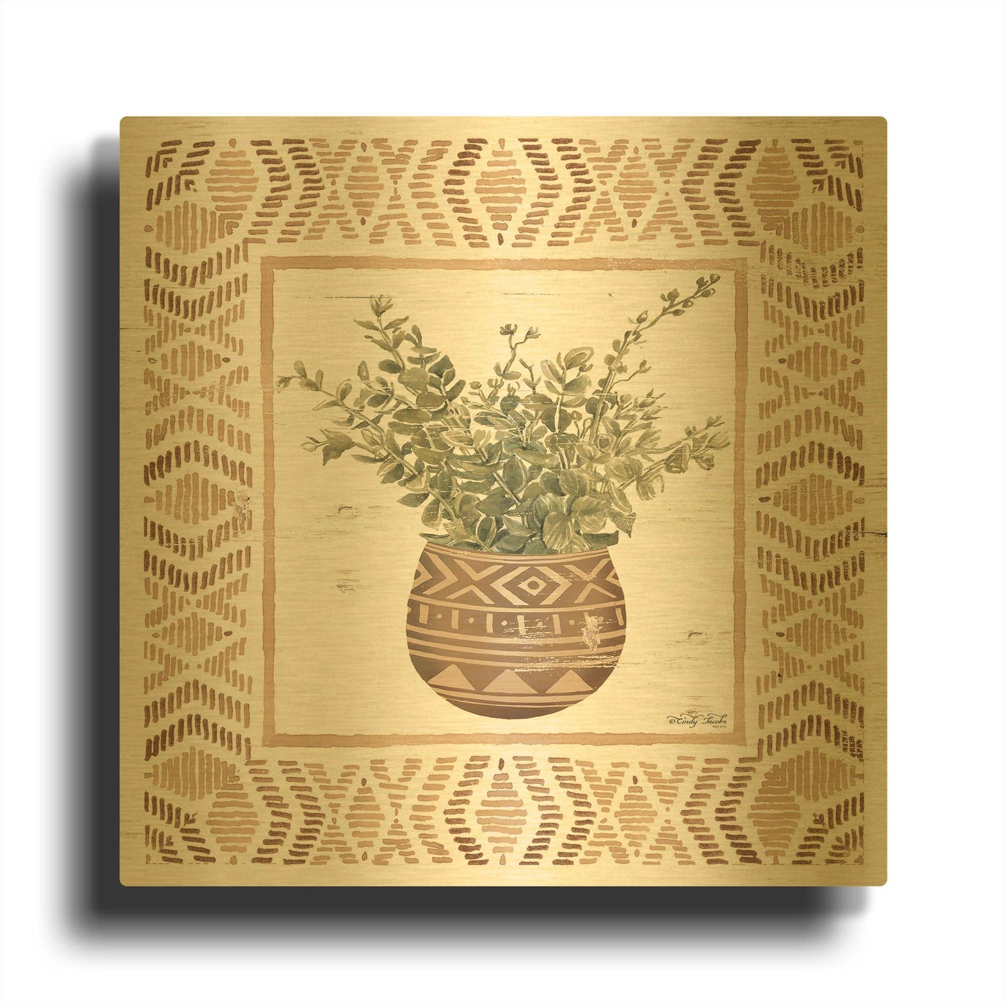 'Terracotta Pot I' By Cindy Jacobs Gold Metal Wall Art