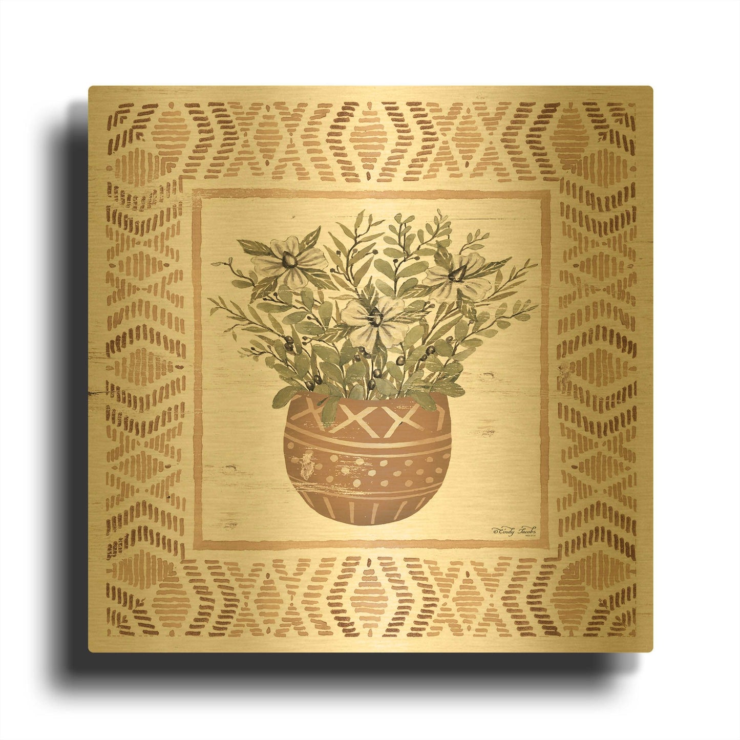 'Terracotta Pot II' By Cindy Jacobs Gold Metal Wall Art