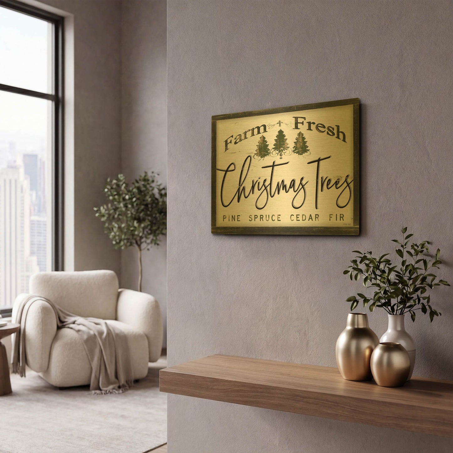 'Farm Fresh Christmas Trees II' By Cindy Jacobs Gold Metal Wall Art
