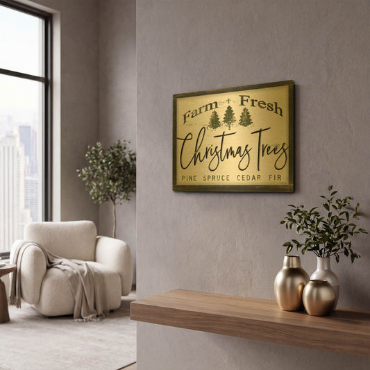 'Farm Fresh Christmas Trees II' By Cindy Jacobs Gold Metal Wall Art