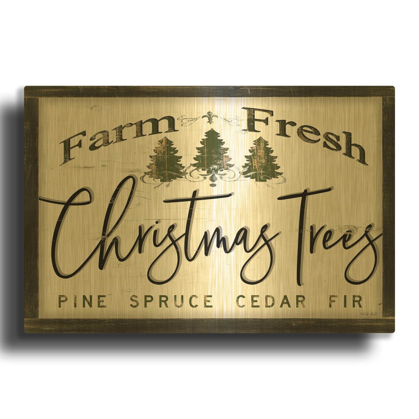 'Farm Fresh Christmas Trees II' By Cindy Jacobs Gold Metal Wall Art