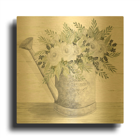'Gather Watering Can' By Cindy Jacobs Gold Metal Wall Art