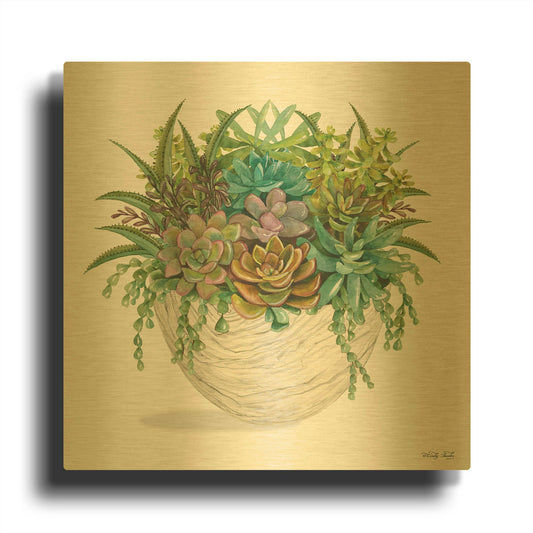 'White Wood Succulent II' By Cindy Jacobs Gold Metal Wall Art