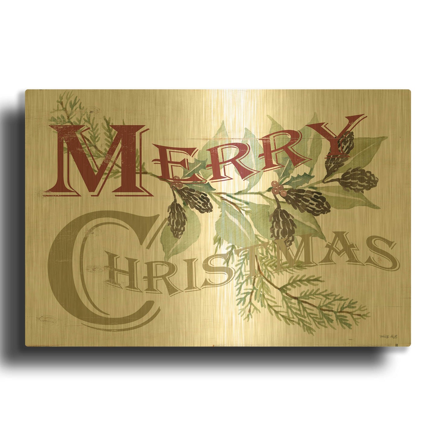 'Vintage Merry Christmas' By Cindy Jacobs Gold Metal Wall Art