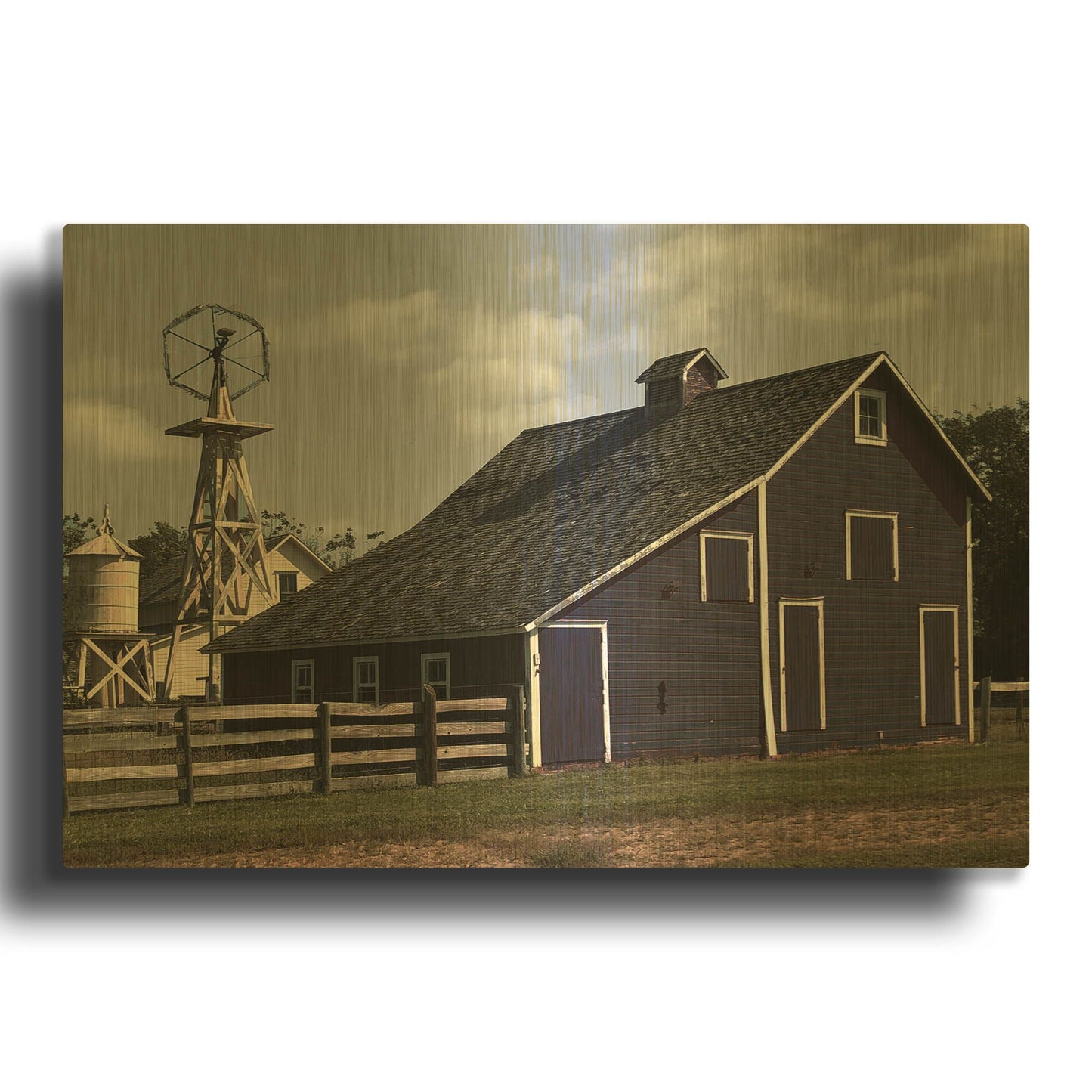 'Blue Barn' By Cindy Jacobs Gold Metal Wall Art