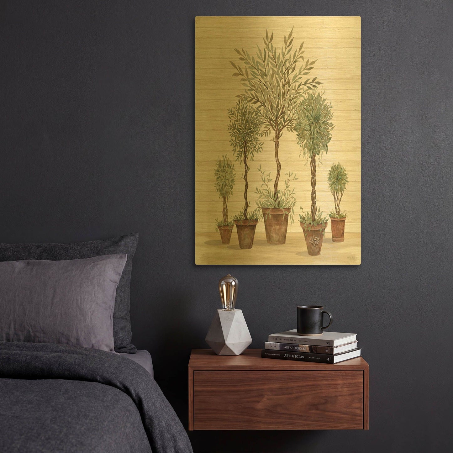 'Potted Tree Collection' By Cindy Jacobs Gold Metal Wall Art
