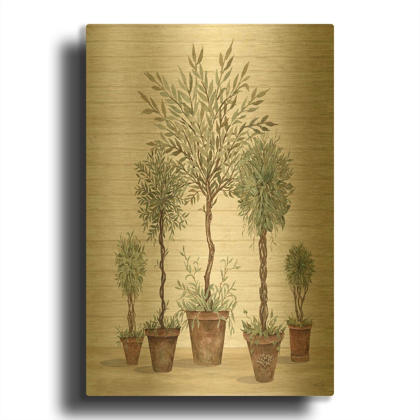 'Potted Tree Collection' By Cindy Jacobs Gold Metal Wall Art