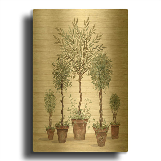 'Potted Tree Collection' By Cindy Jacobs Gold Metal Wall Art