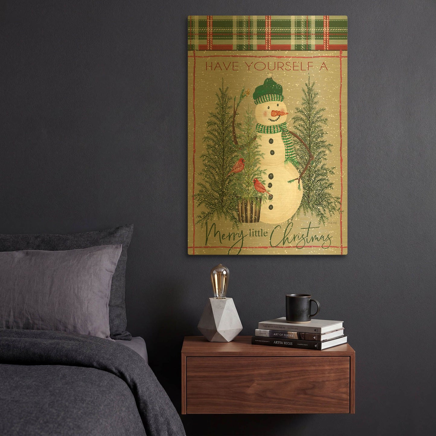 'Merry Little Christmas Snowman' By Cindy Jacobs Gold Metal Wall Art