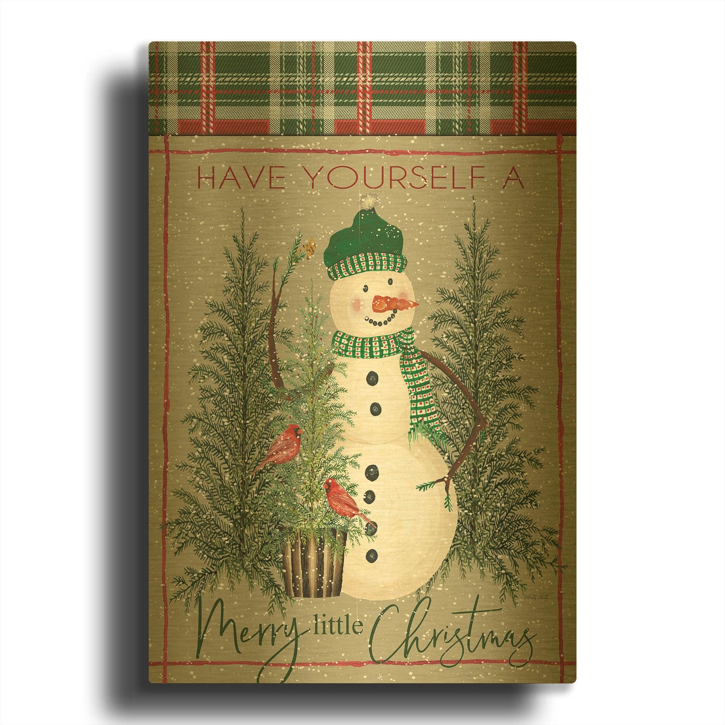 'Merry Little Christmas Snowman' By Cindy Jacobs Gold Metal Wall Art