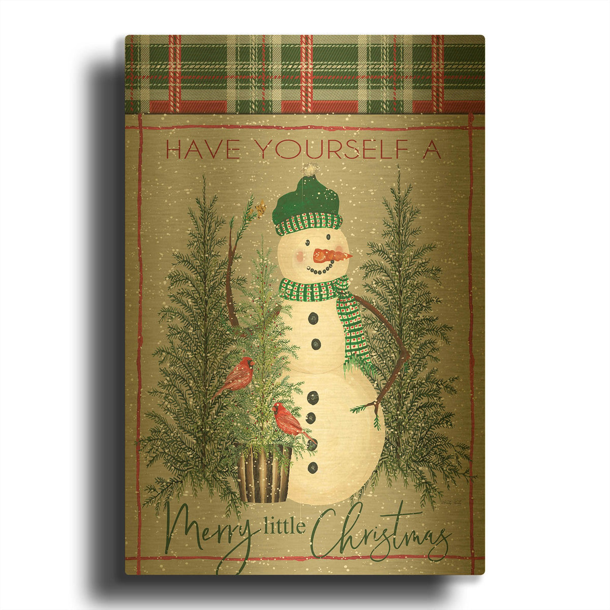 'Merry Little Christmas Snowman' By Cindy Jacobs Gold Metal Wall Art