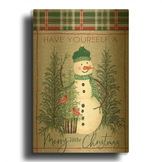 'Merry Little Christmas Snowman' By Cindy Jacobs Gold Metal Wall Art