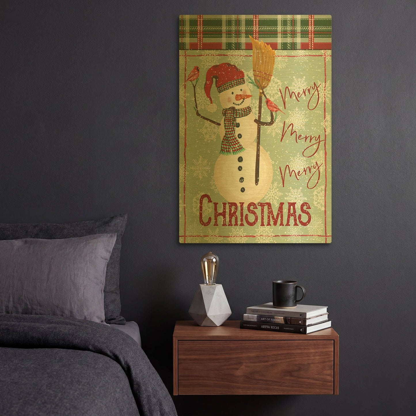 'Merry-Merry-Merry Christmas Snowman' By Cindy Jacobs Gold Metal Wall Art