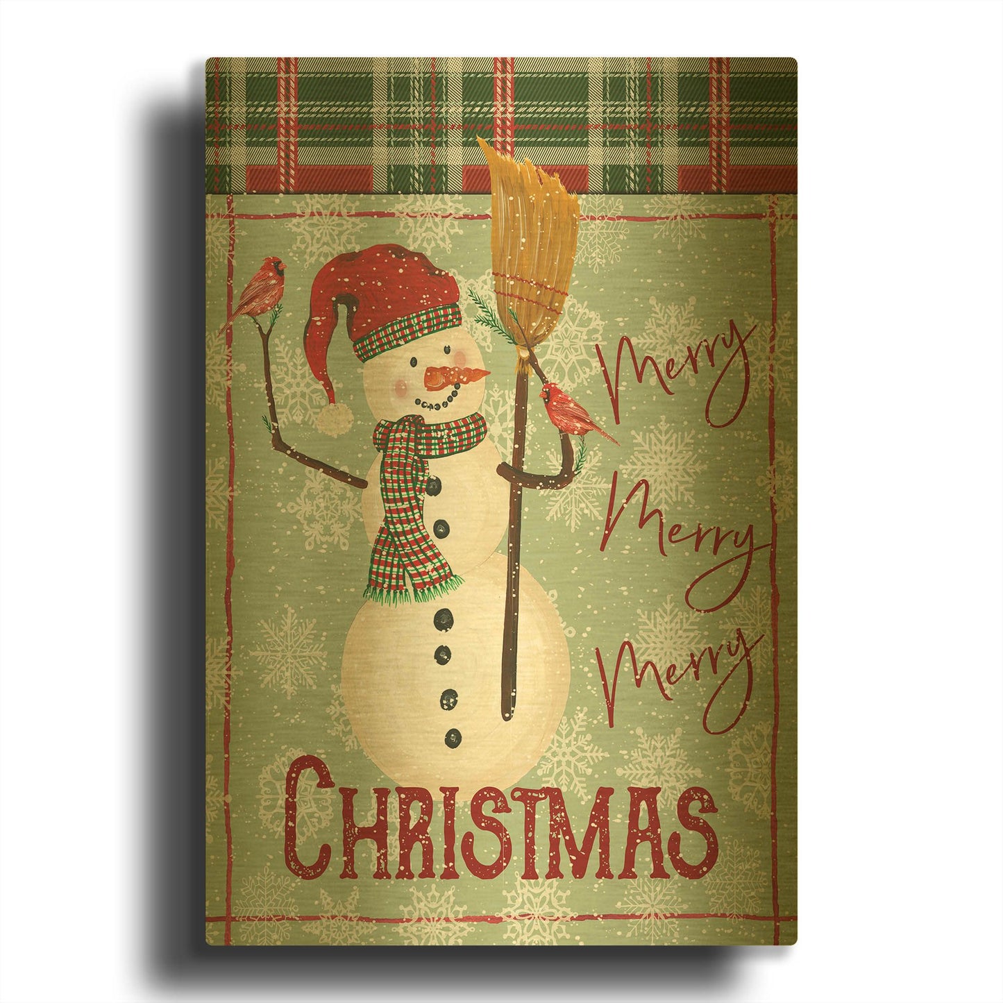 'Merry-Merry-Merry Christmas Snowman' By Cindy Jacobs Gold Metal Wall Art