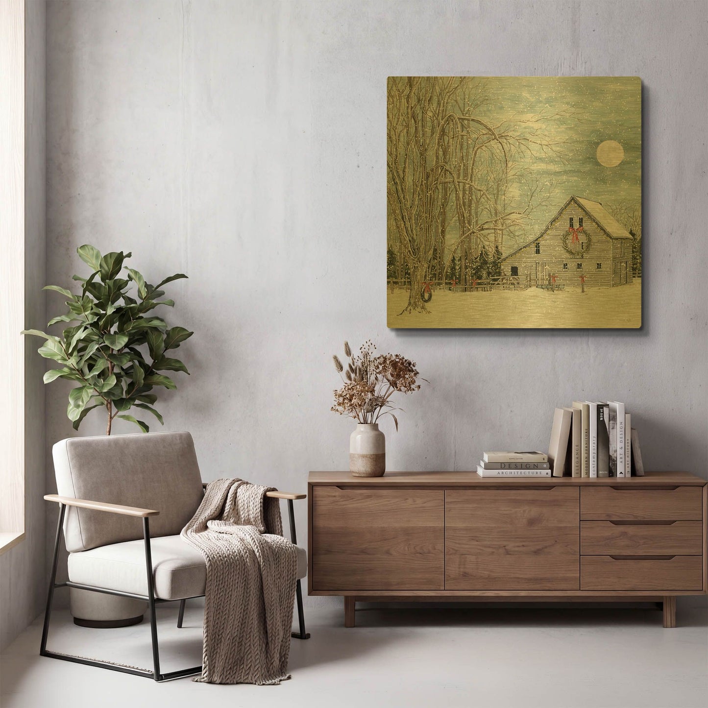 'Christmas Eve Moon' By Cindy Jacobs Gold Metal Wall Art