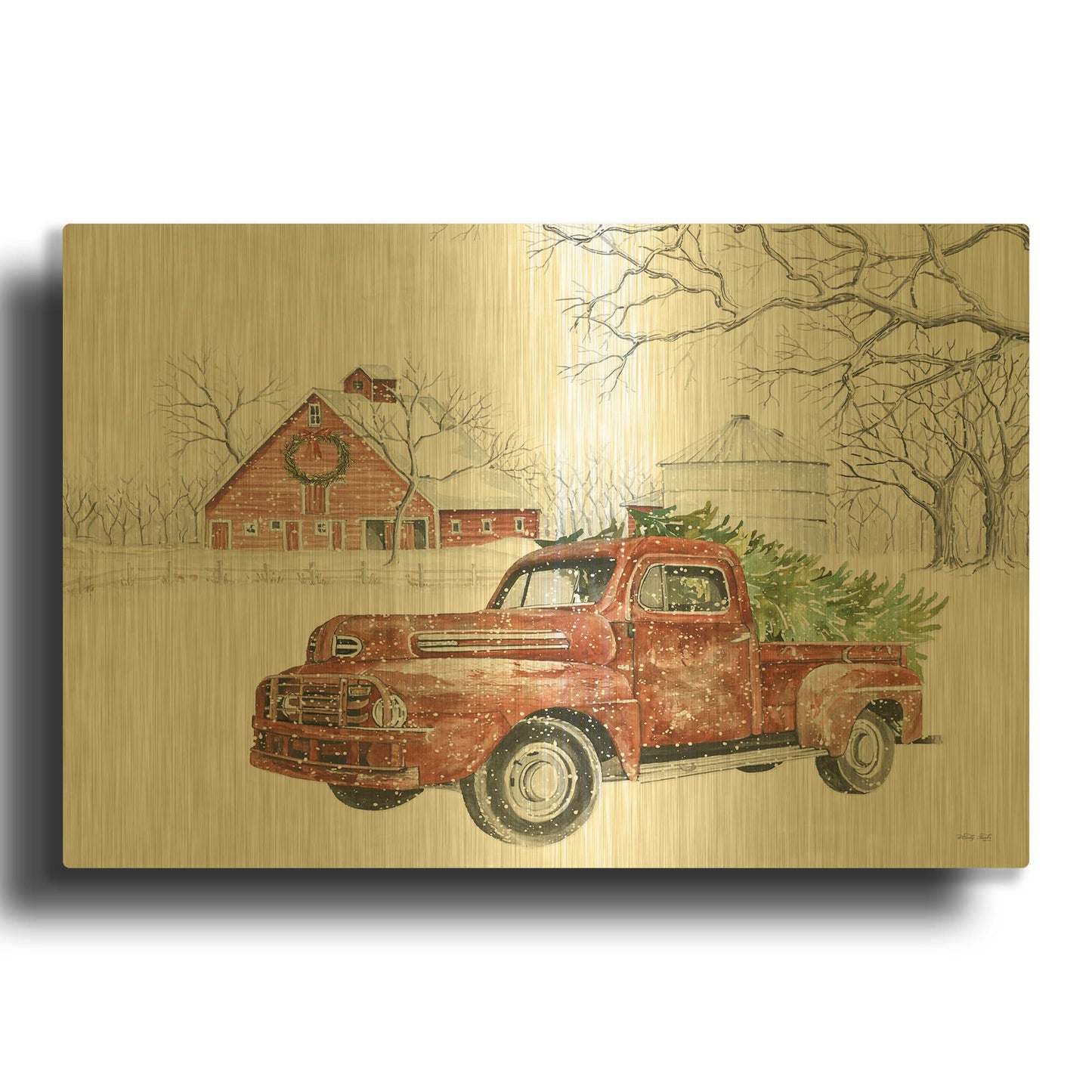 'Christmas Barn' By Cindy Jacobs Gold Metal Wall Art
