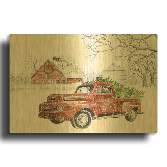 'Christmas Barn' By Cindy Jacobs Gold Metal Wall Art