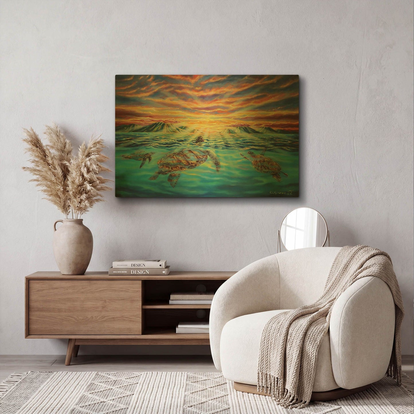 'Turtle Sunset' By Jan Kasparec Gold Metal Wall Art