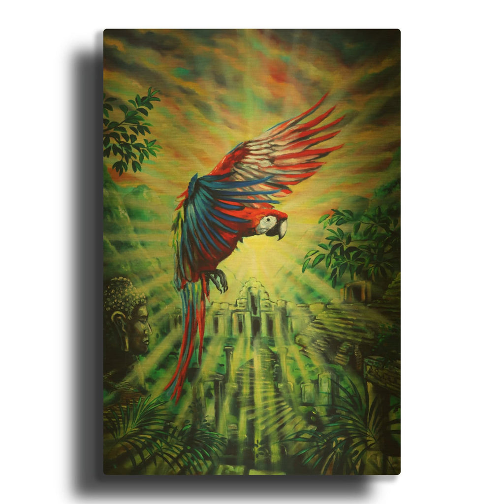 'Parrot Temple' By Jan Kasparec Gold Metal Wall Art