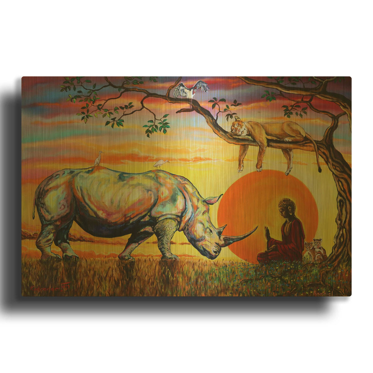'Buddha Rhino' By Jan Kasparec Gold Metal Wall Art