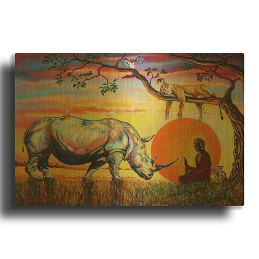 'Buddha Rhino' By Jan Kasparec Gold Metal Wall Art