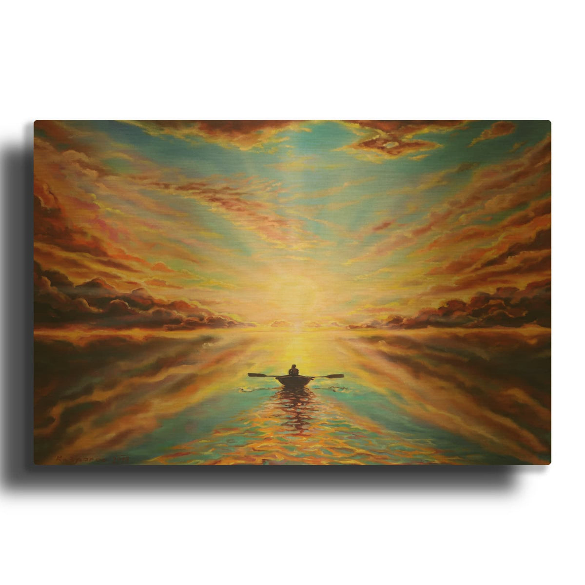 'Boat Sunset' By Jan Kasparec Gold Metal Wall Art
