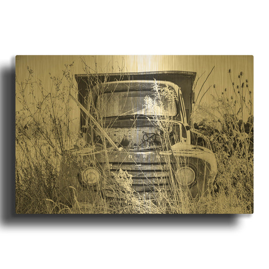 'Truck in Wildflower Field' By Donnie Quillen Gold Metal Wall Art