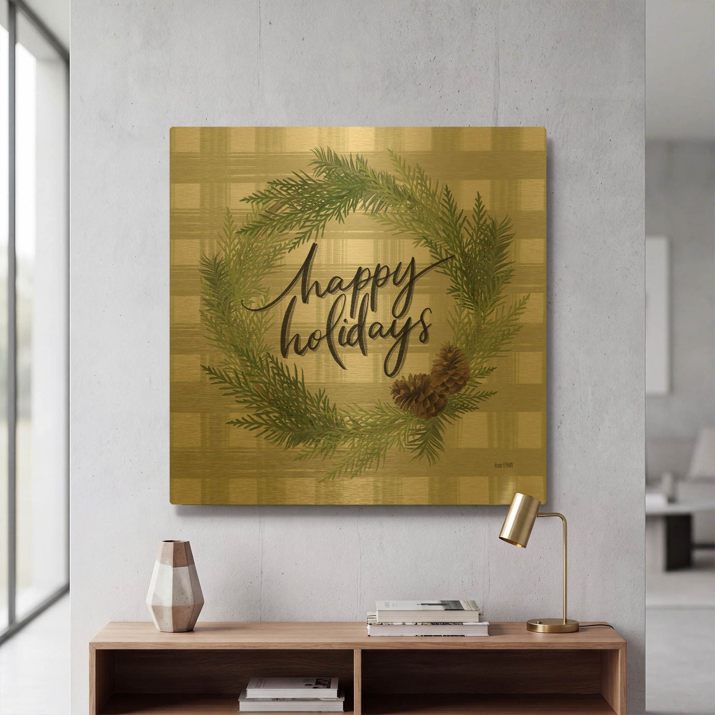 'Farmhouse Christmas Wreath' By House Fenway Gold Metal Wall Art