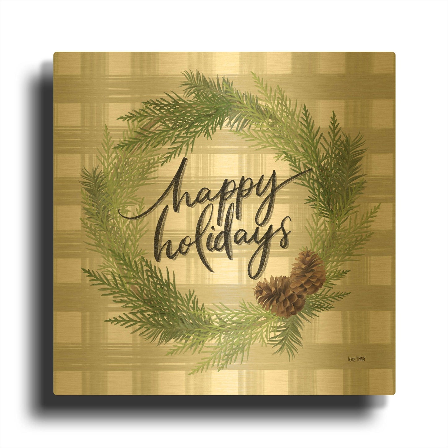 'Farmhouse Christmas Wreath' By House Fenway Gold Metal Wall Art