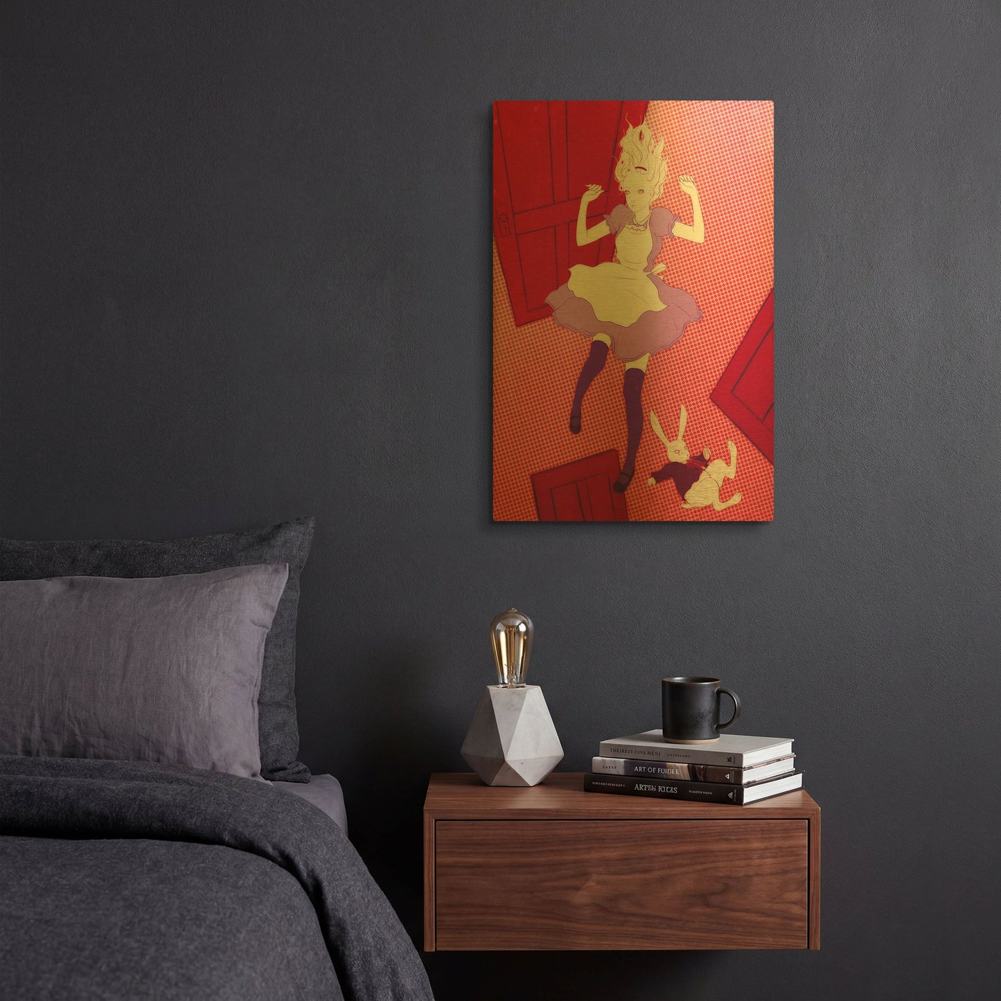 'Alice Falling' By Sai Tamiya Gold Metal Wall Art