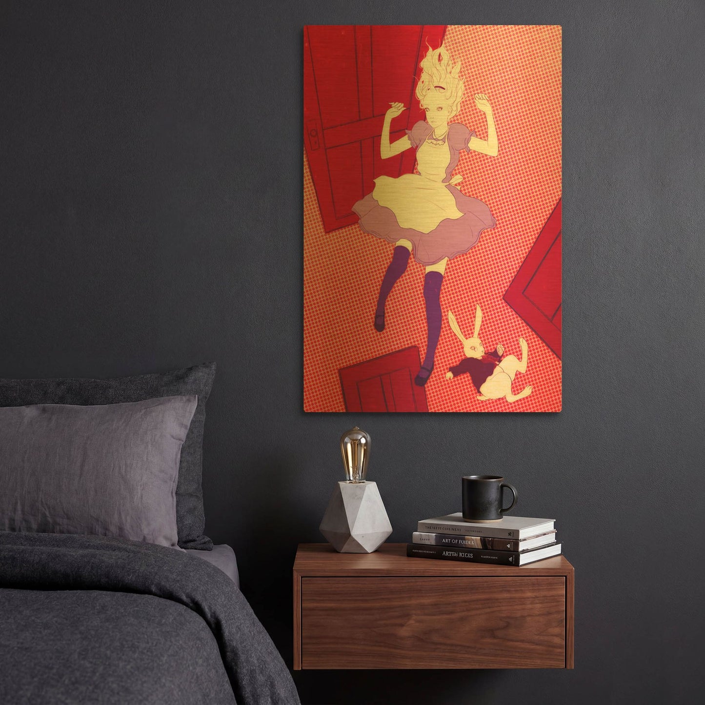 'Alice Falling' By Sai Tamiya Gold Metal Wall Art