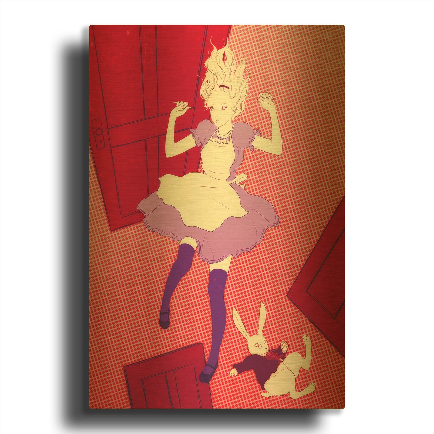 'Alice Falling' By Sai Tamiya Gold Metal Wall Art