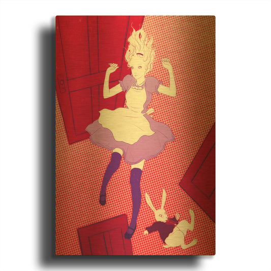 'Alice Falling' By Sai Tamiya Gold Metal Wall Art