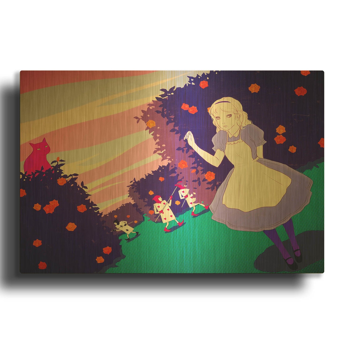 'Alice in Rose Garden' By Sai Tamiya Gold Metal Wall Art