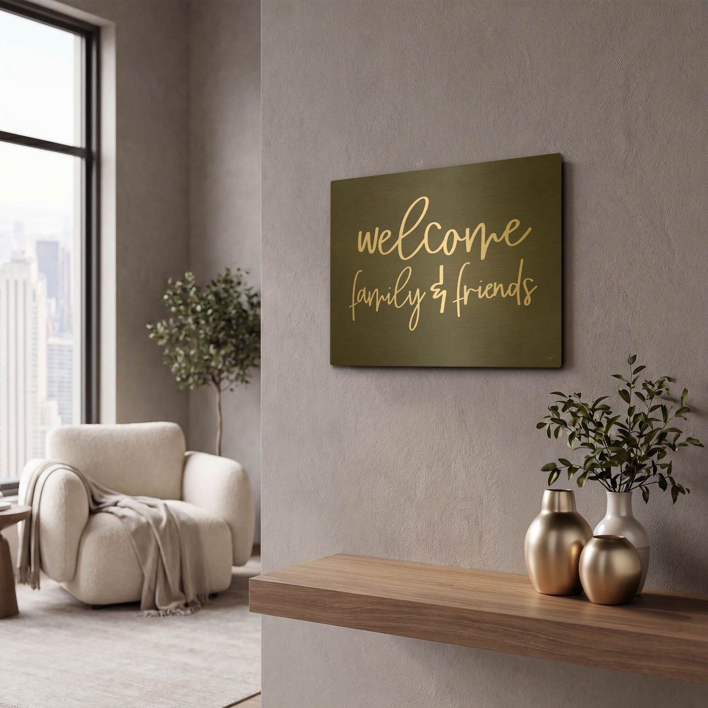 'Welcome Family & Friends' By Lux + Me Gold Metal Wall Art