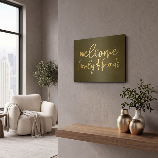 'Welcome Family & Friends' By Lux + Me Gold Metal Wall Art