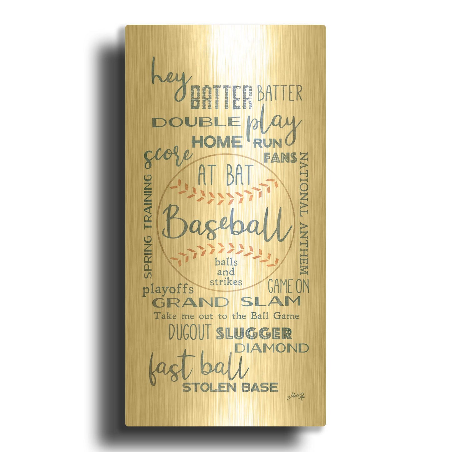 'Baseball Phrases' By Marla Rae Gold Metal Wall Art