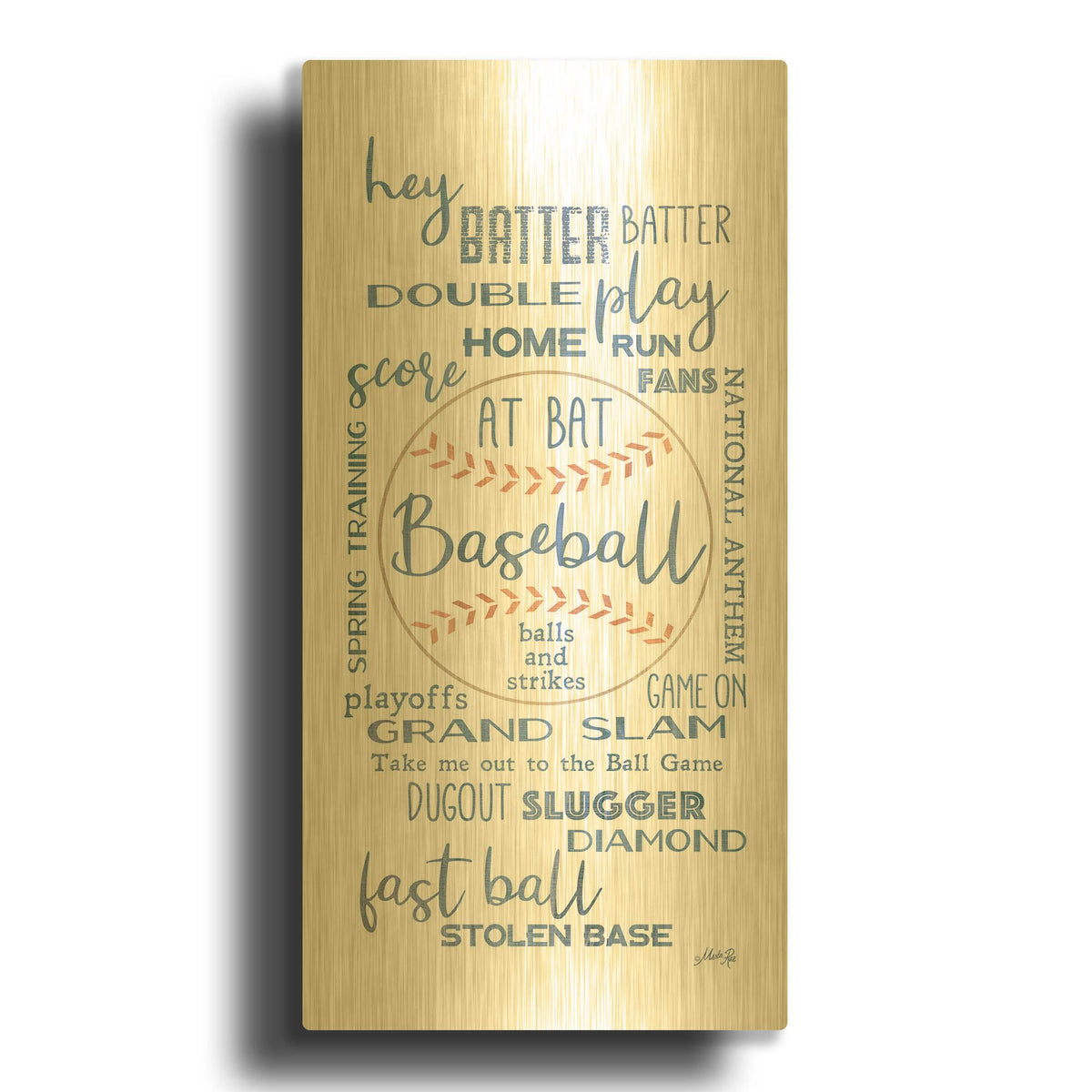 'Baseball Phrases' By Marla Rae Gold Metal Wall Art
