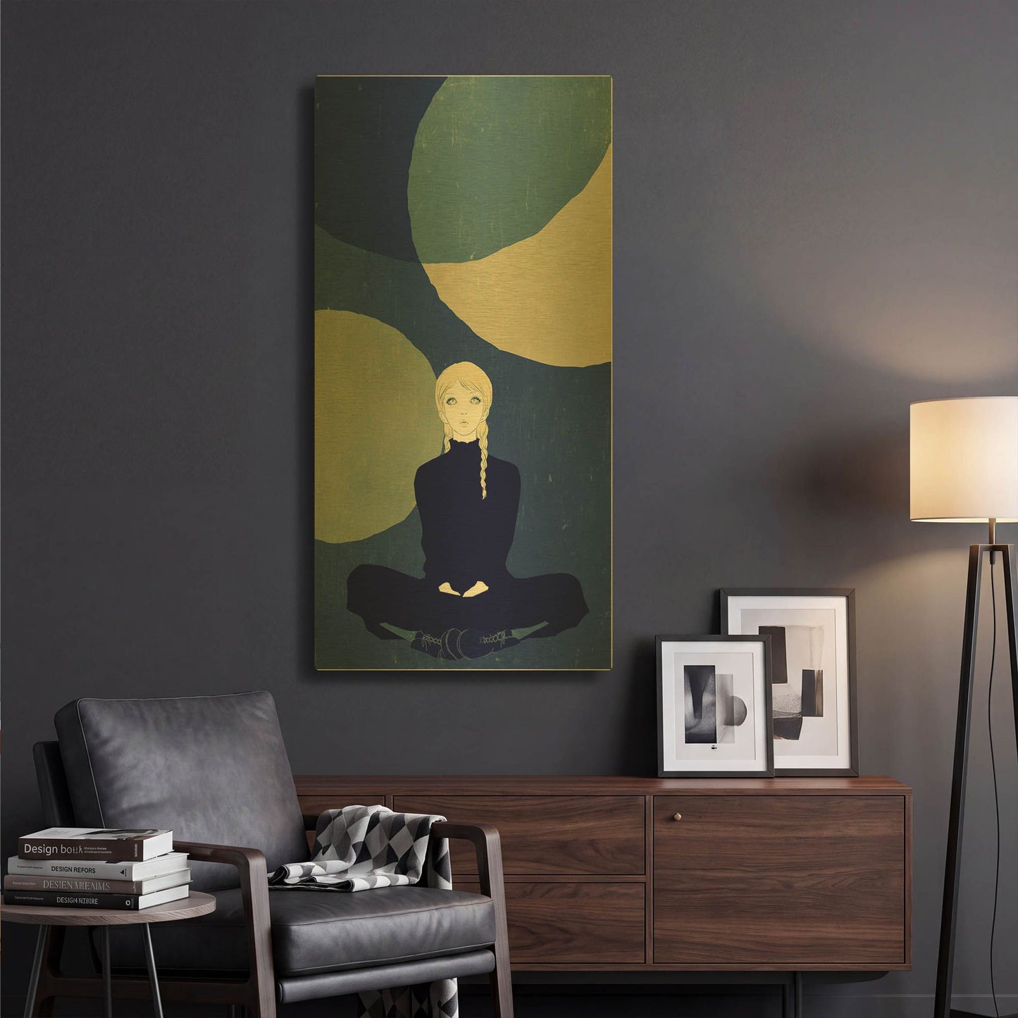 'Blue Planets' By Sai Tamiya Gold Metal Wall Art