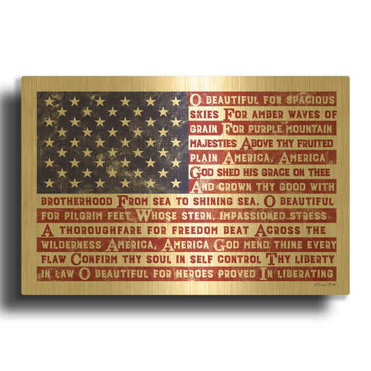 'America the Beautiful Flag' By Susan Ball Gold Metal Wall Art