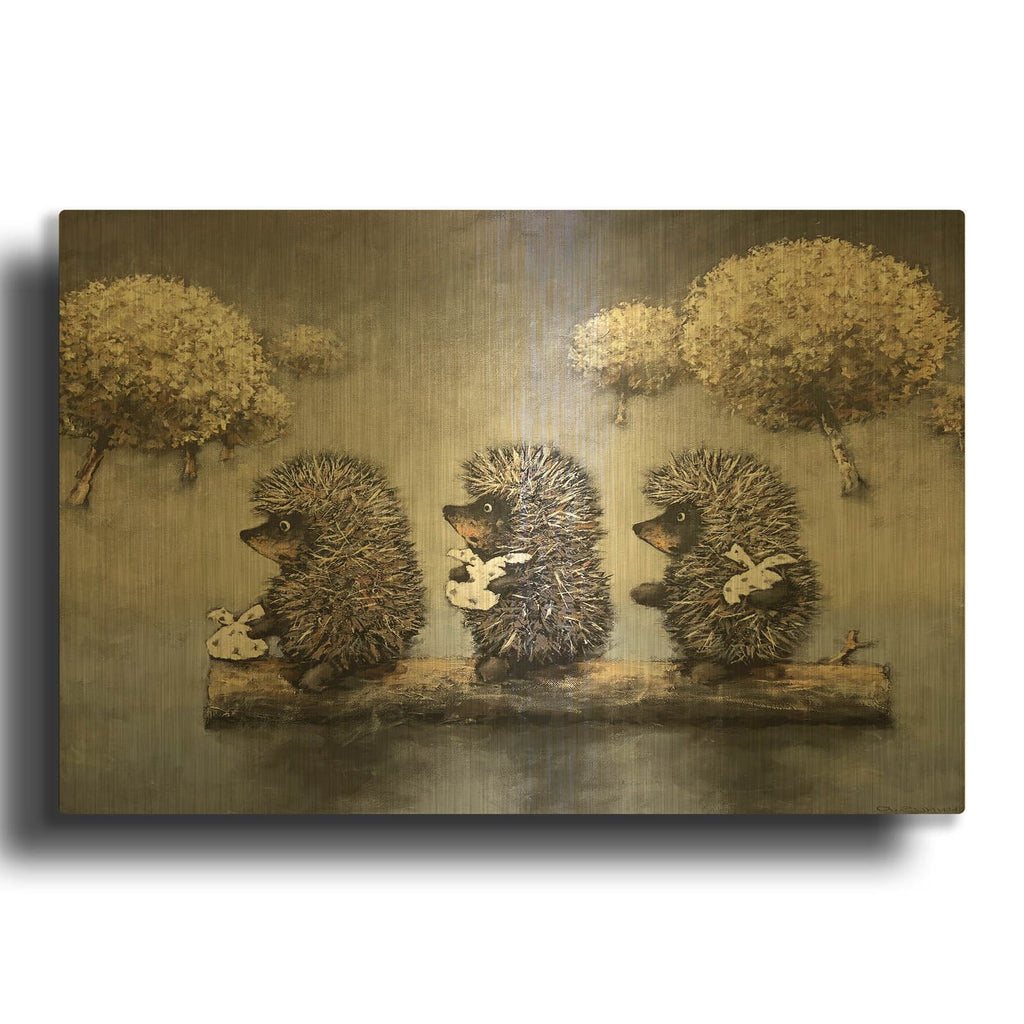 'Hedgehog Dreamland' By Alexander Gunin Gold Metal Wall Art