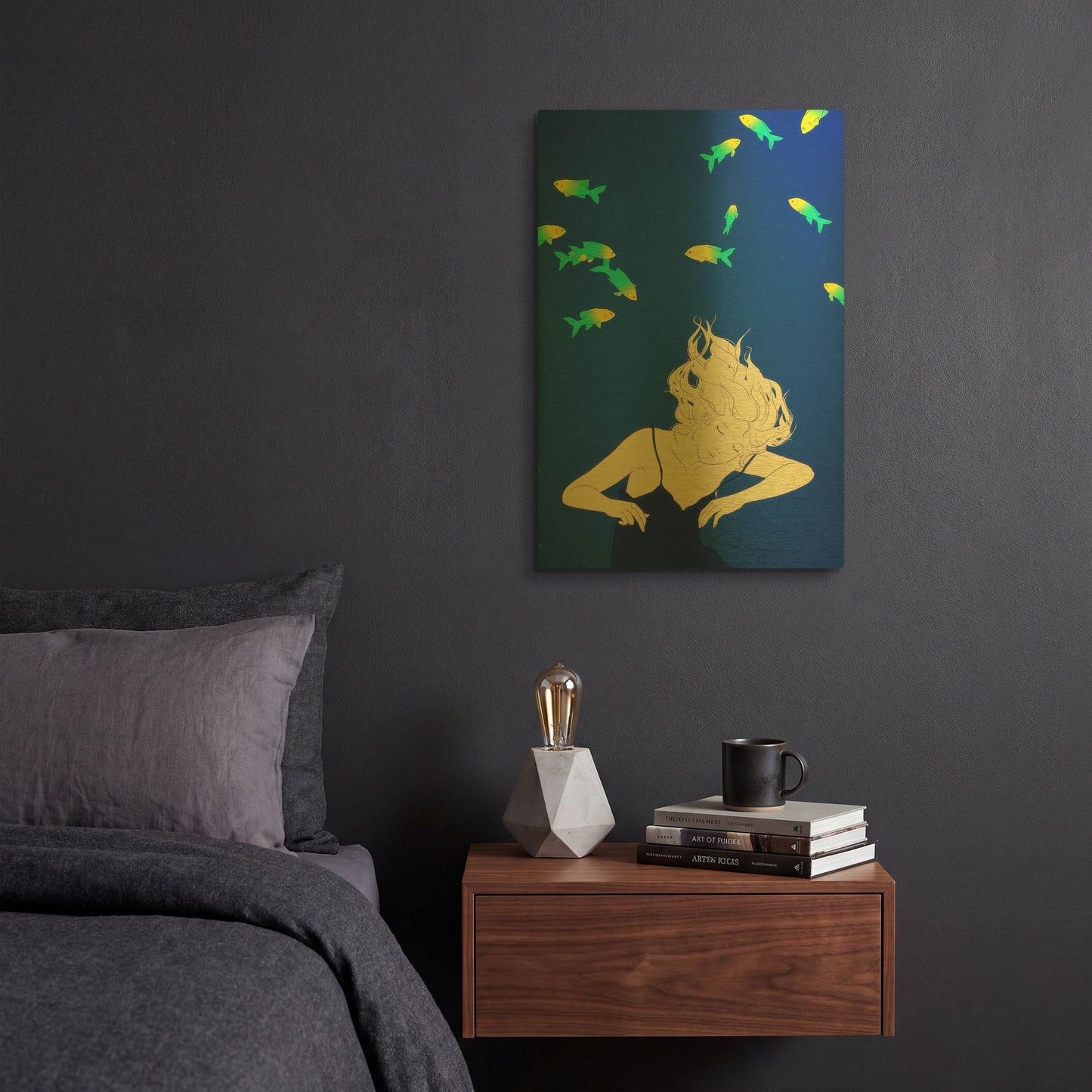 'Deep Blue' By Sai Tamiya Gold Metal Wall Art