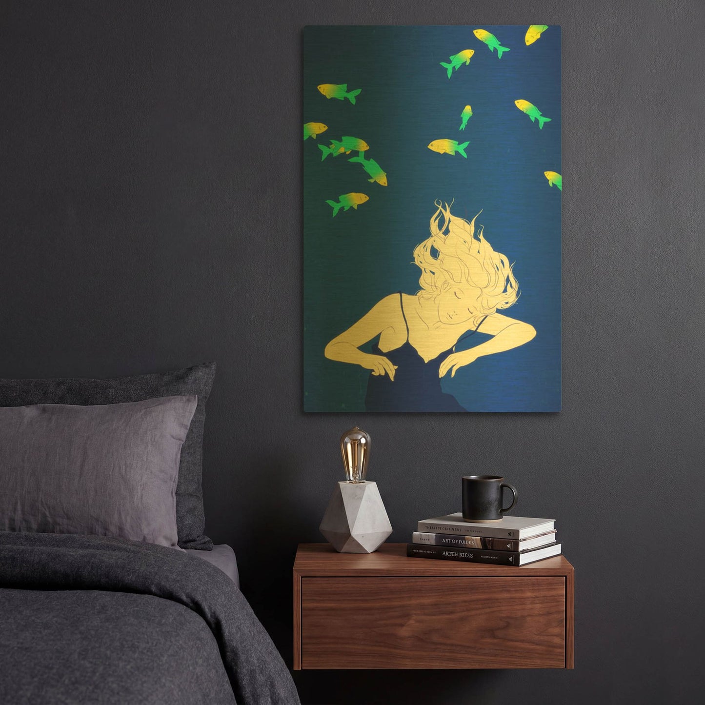 'Deep Blue' By Sai Tamiya Gold Metal Wall Art