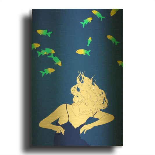 'Deep Blue' By Sai Tamiya Gold Metal Wall Art